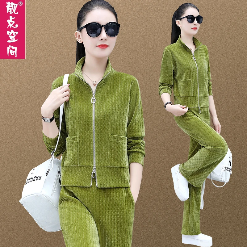 休闲运动服女2023新款时尚春秋洋气显瘦立领韩版卫衣气质两件套