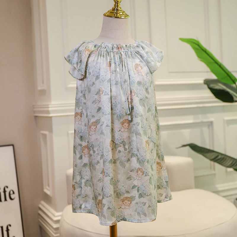 【茧音-绣球天使】100%桑蚕丝 夏季气质碎花宽松薄款真丝连衣裙