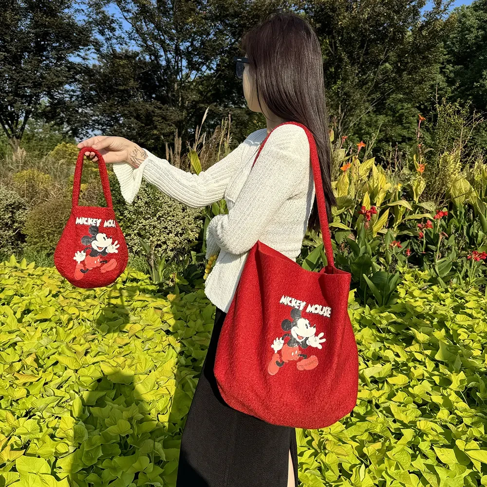 韩国东大门米老鼠羊羔绒卡通印花单肩斜跨包女包网红洋气时尚百搭