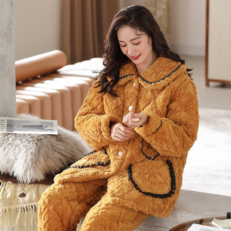 【三层夹棉】珊瑚绒睡衣女冬季加绒加厚套装女士2025年新款家居服