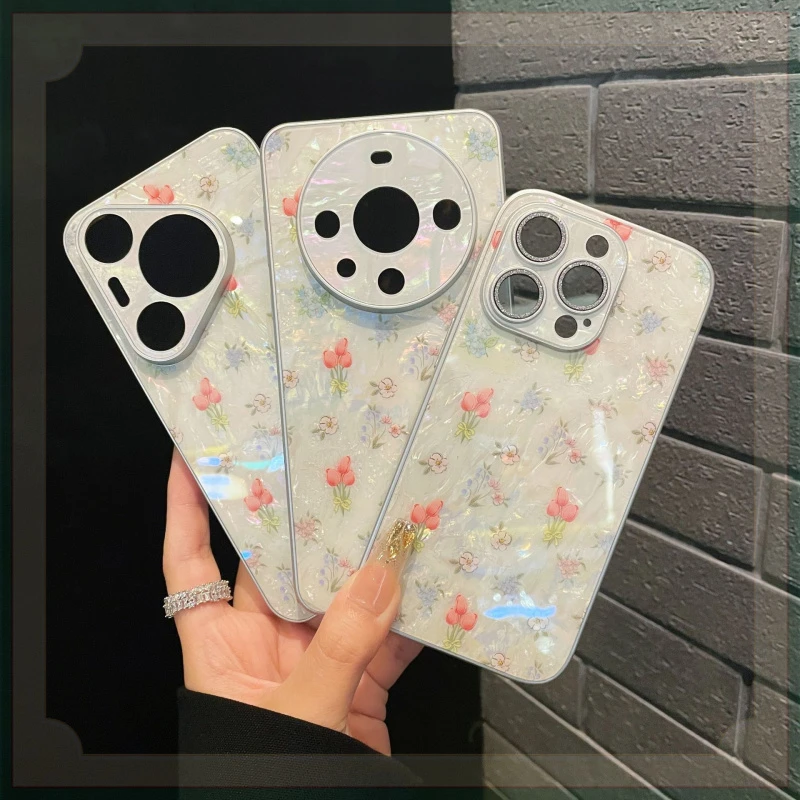 真品质新款贝壳纹理IMD郁金香保护套适用iPhone/华为/荣耀/OPPO/V