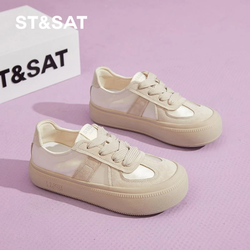 星期六官方正品女鞋2024新款4CM布面板鞋德训鞋百搭轻便舒适软