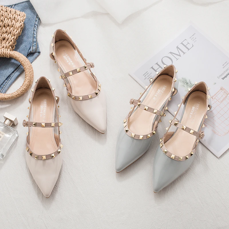 木木2071-8不累脚软底铆钉凉鞋小众鞋子夏款2025新款尖头平底单鞋