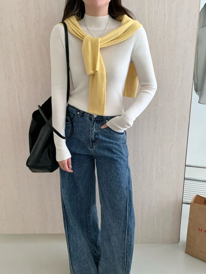 木子姐推荐弹力百搭半高领打底针织衫2312D