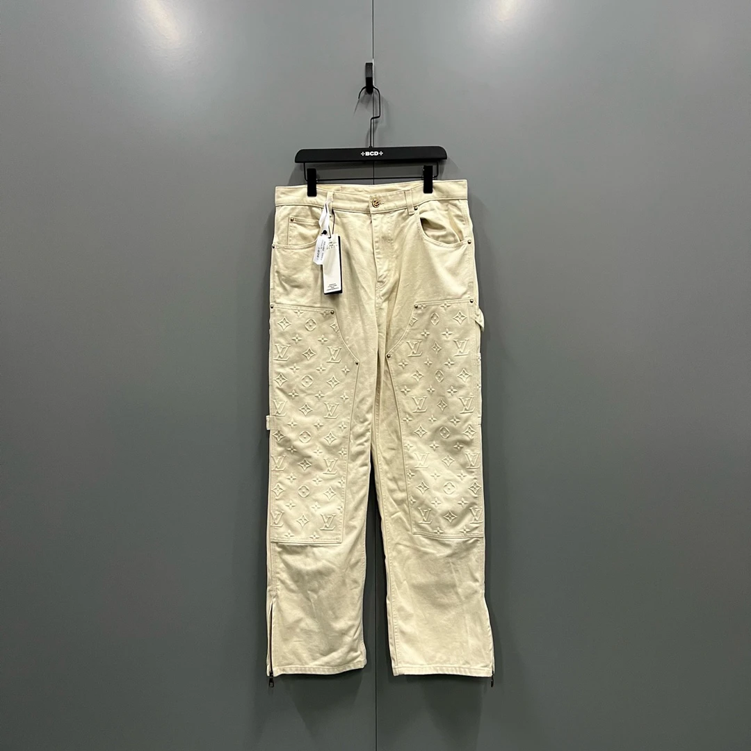 Louis Vuitton lv 卡其色拼接老花长裤 34码/95新/公价18100/