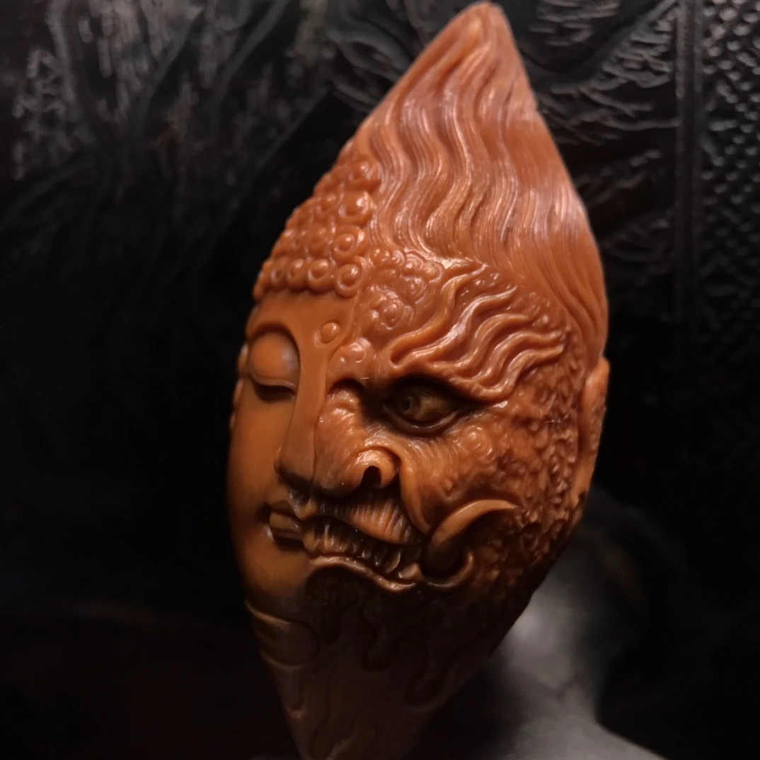 【孙小娟】【佛魔一念】2.2×4.5纯手工橄榄核雕单颗手串文玩XJ411006