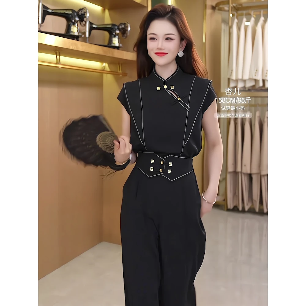 潮流高级感流行运动风套装春夏季新中式减龄逃离短袖上衣两件套女