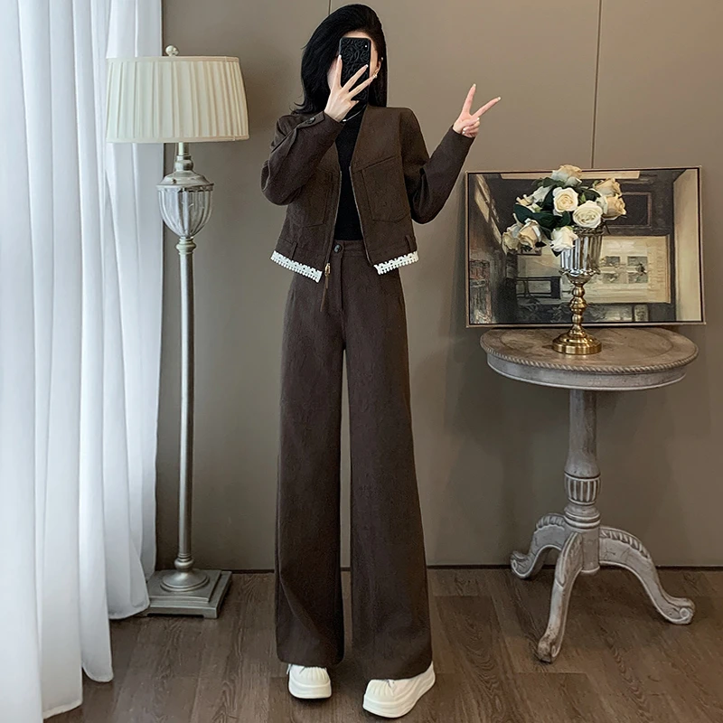 欧货高级感休闲时尚套装女秋季2024新款洋气显瘦外套阔腿裤两件套