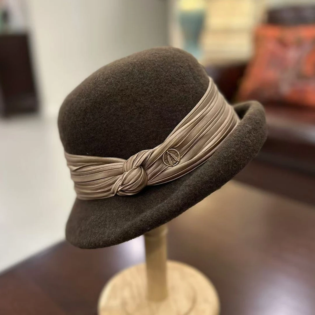 帽子时尚百搭女士复古毛呢秋冬卷边冬季盆帽礼帽