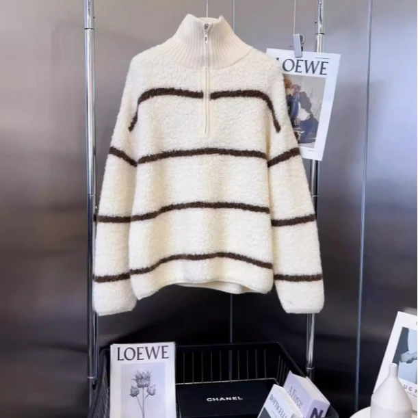 【801-900】100%动物绒毛秋冬款女士毛衣休闲慵懒风长袖针织衫