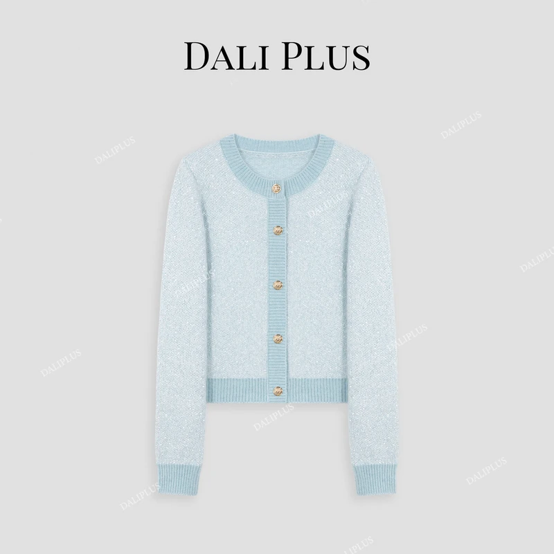 DALI PLUS马海毛 法式气质小香风圆领长袖开衫羊 毛针织-D4MM0514