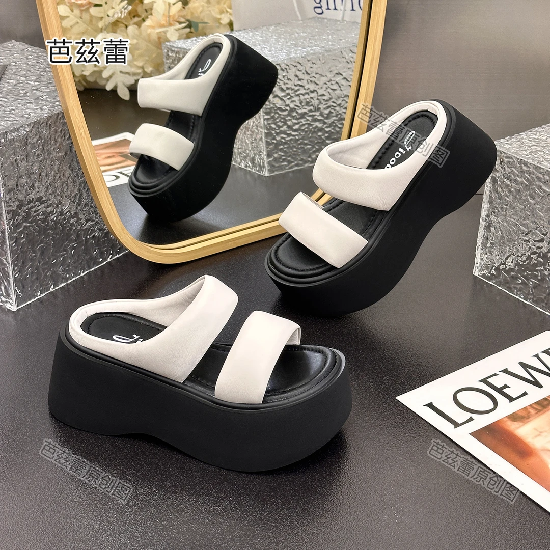 夏季新款休闲外穿一字拖鞋女年韩版松糕厚底小个子舒适32078白色