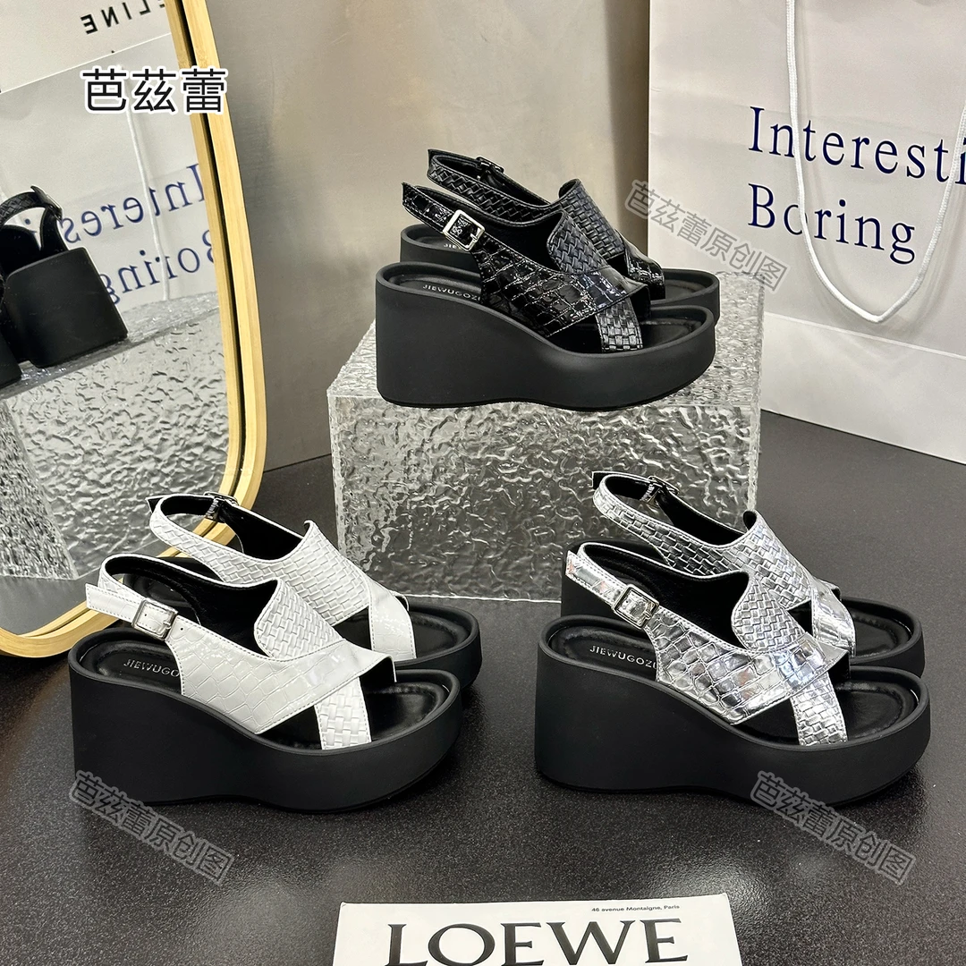 9128显气质小个子夏季新款厚底凉鞋女款坡跟时尚休闲外穿舒适防滑