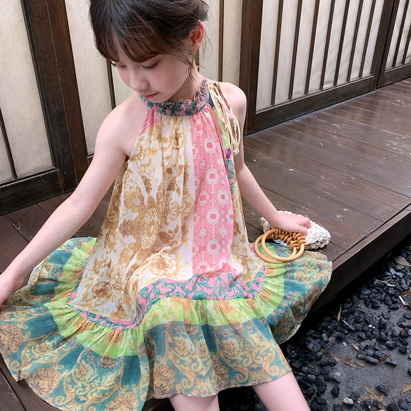 【宠粉浮力】米米哈罗女童波西米亚风吊带度假风沙滩裙连衣裙X24506