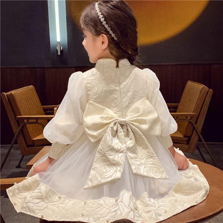 【宠粉浮力】米米哈罗女童秋装泡泡袖钉珠网纱公主连衣裙 Q24679