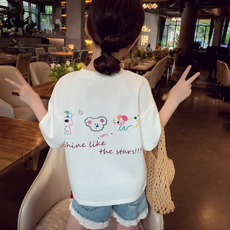 【现货】米米哈罗女童夏装新款百搭上衣儿童卡通印花短袖T恤X24196