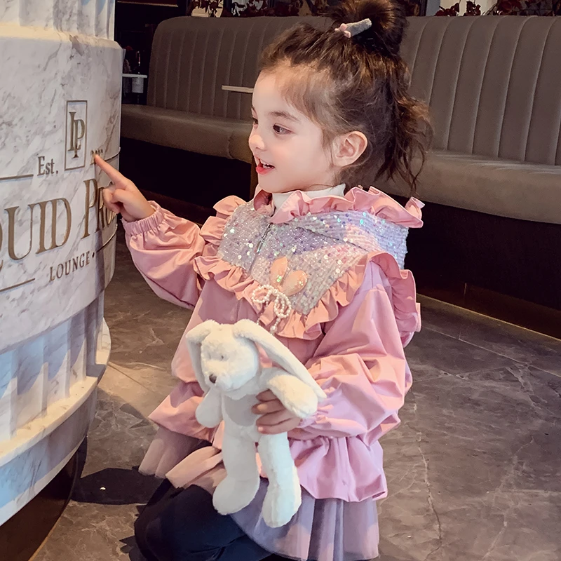 【宠粉浮力】米米哈罗女童连帽冲锋衣网纱拼接外套儿童风衣Q24860