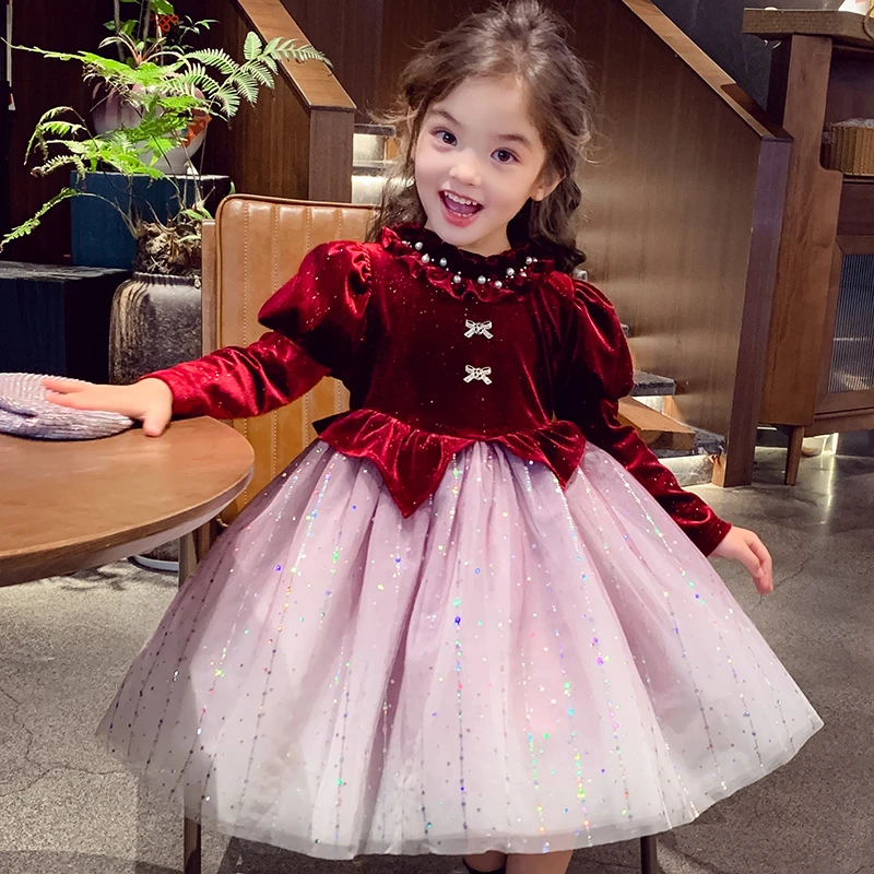 【年中浮力】米米哈罗女童秋款丝绒拼接网纱公主裙连衣裙Q240093