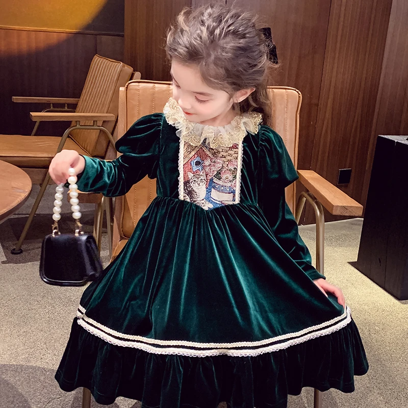 【年中浮力】米米哈罗女童连衣裙宫廷风丝绒裙泡泡袖公主裙D240241