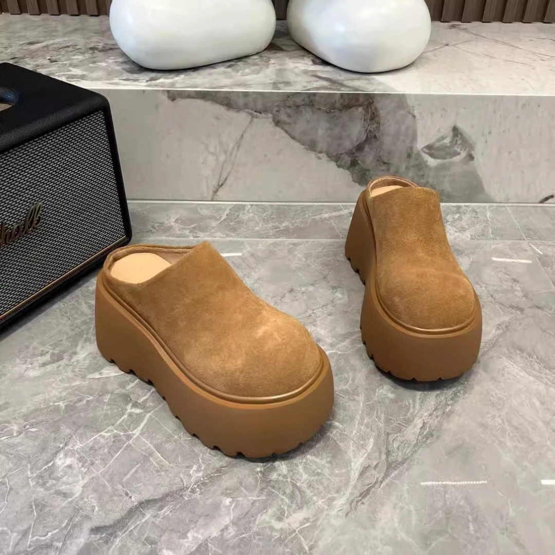 网红款芒果头2024秋冬季增高松糕鞋坡跟防滑外穿包头拖鞋百搭女鞋