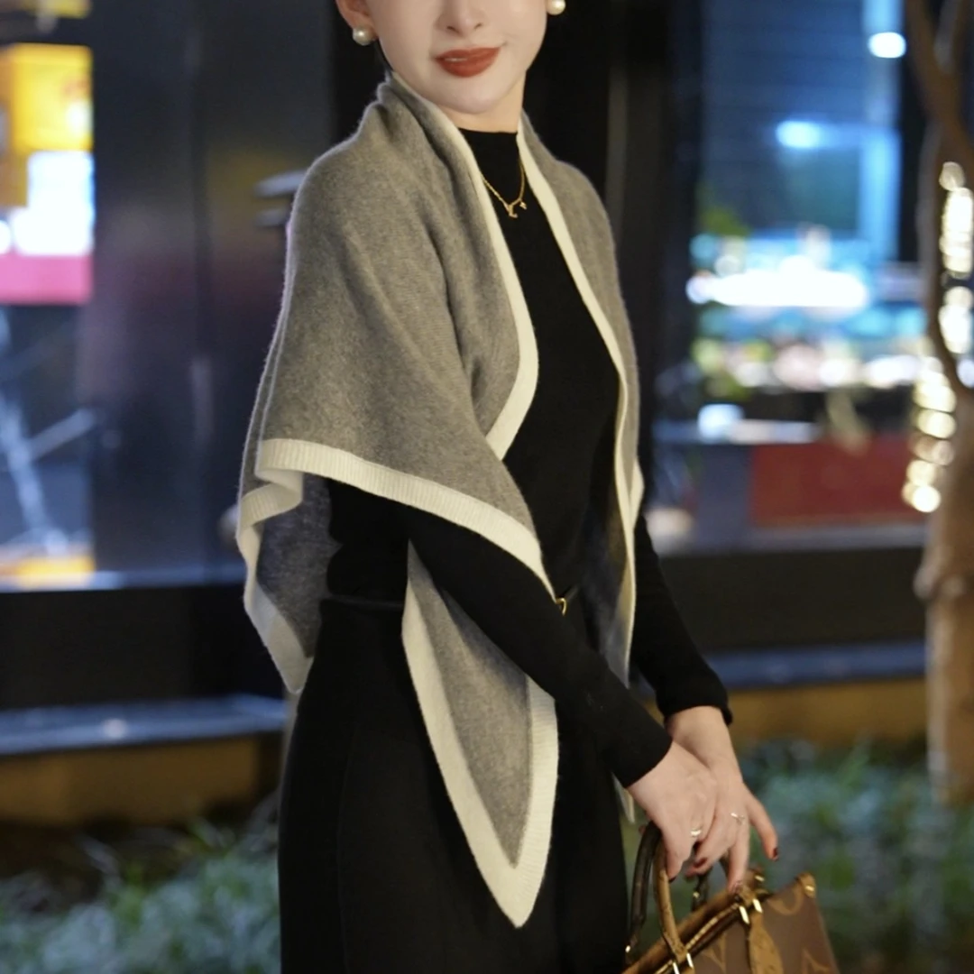 MINGGANG/名港【小轻奢】百搭 加分双印花双面针织围巾 MG7221