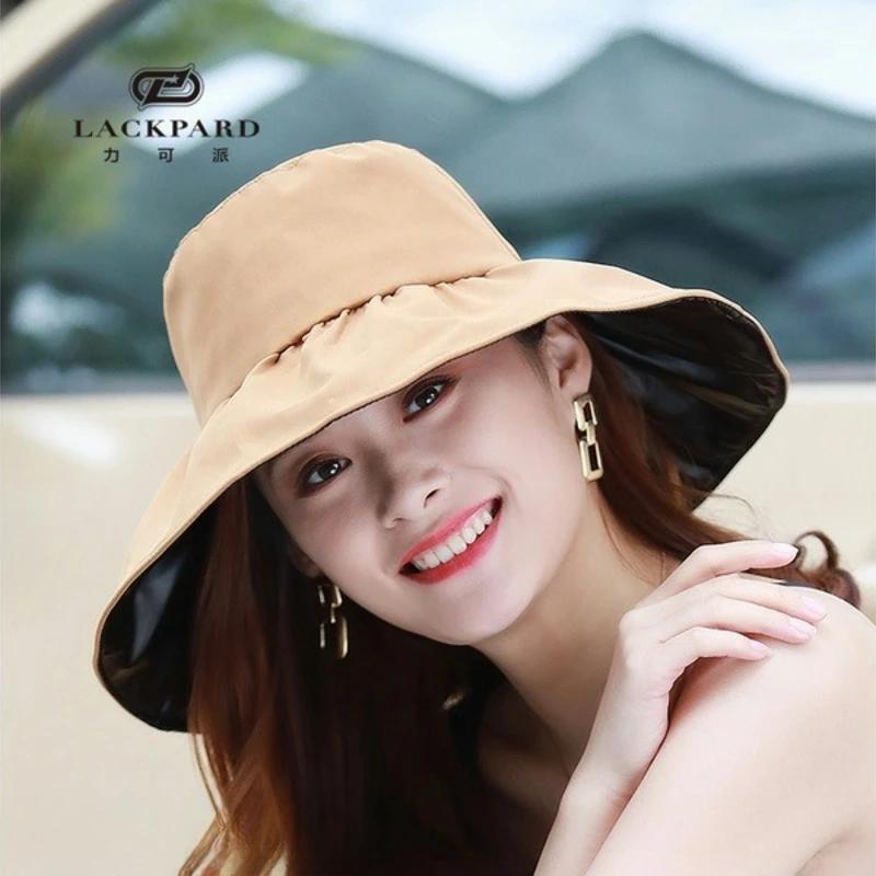 LACKPARD渔夫帽女夏季黑胶大帽檐防晒防紫外线遮脸帽显脸小遮阳帽