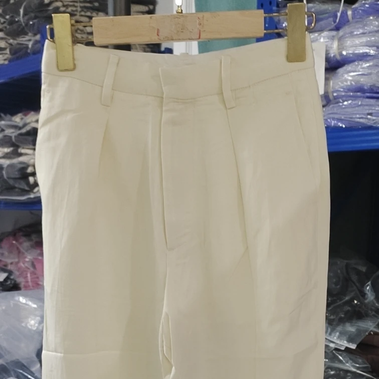 【十一】杏色亚麻腿部系绳女士简约百搭户外时尚休闲裤 ZK122