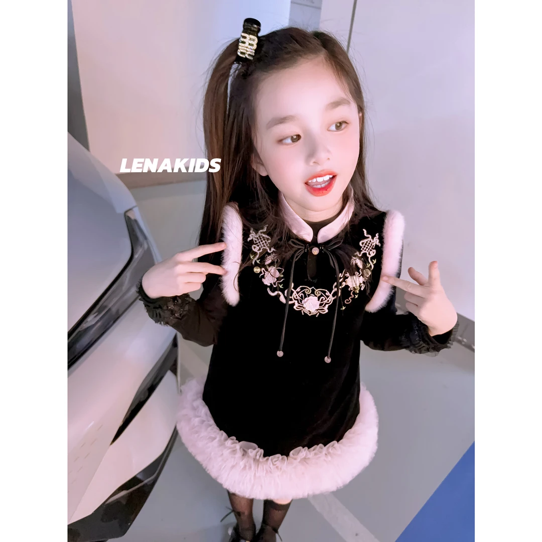 Lenakids【现货】新国风连衣裙气质时髦女宝加绒连衣裙24110802