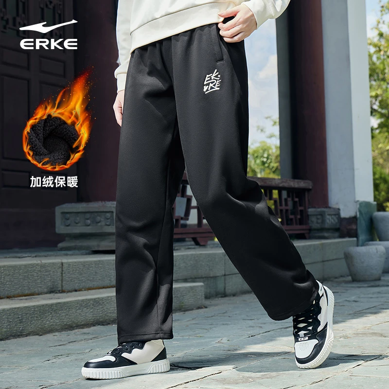 【加绒】鸿星尔克卫裤冬季情侣款加厚百搭直筒束脚保暖针织休闲长裤