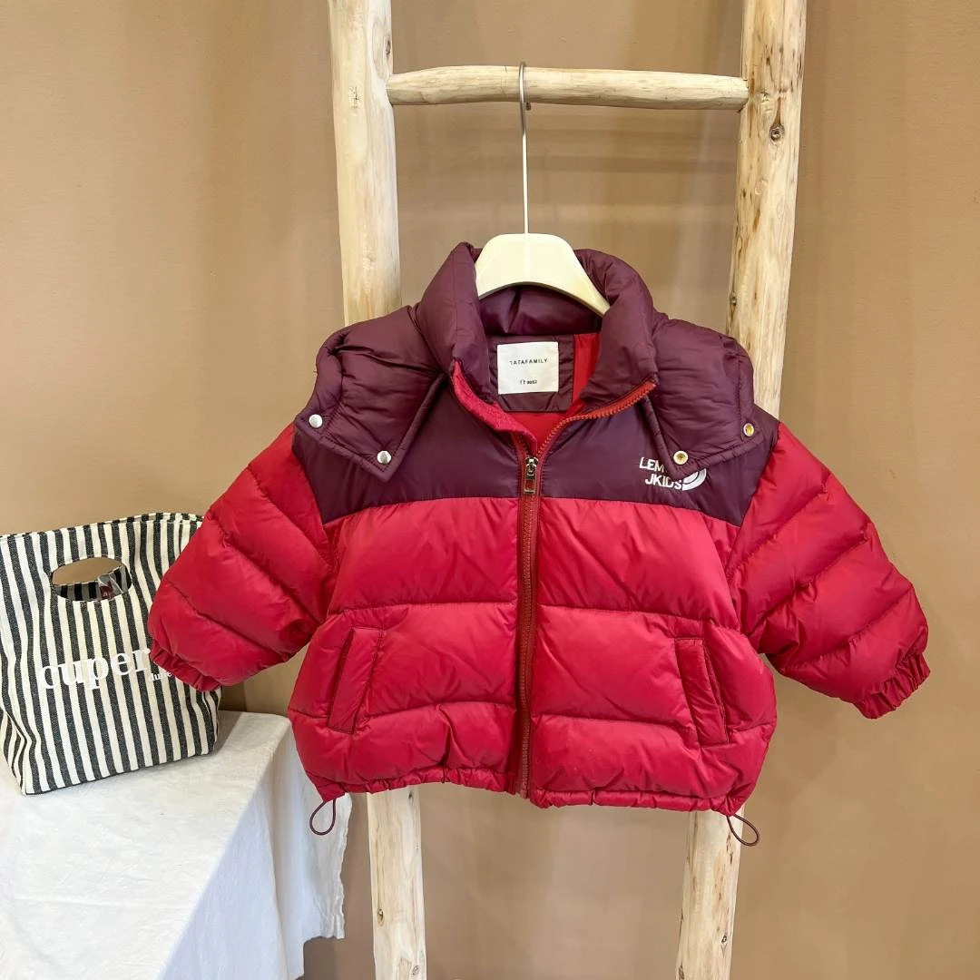 儿童休闲羽绒服2023新款加厚连帽拼色保暖外套网红冬季男宝宝上衣