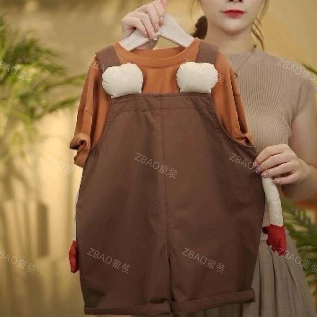 2024春夏新款儿童时尚休闲百搭宽松背带裤套装50023