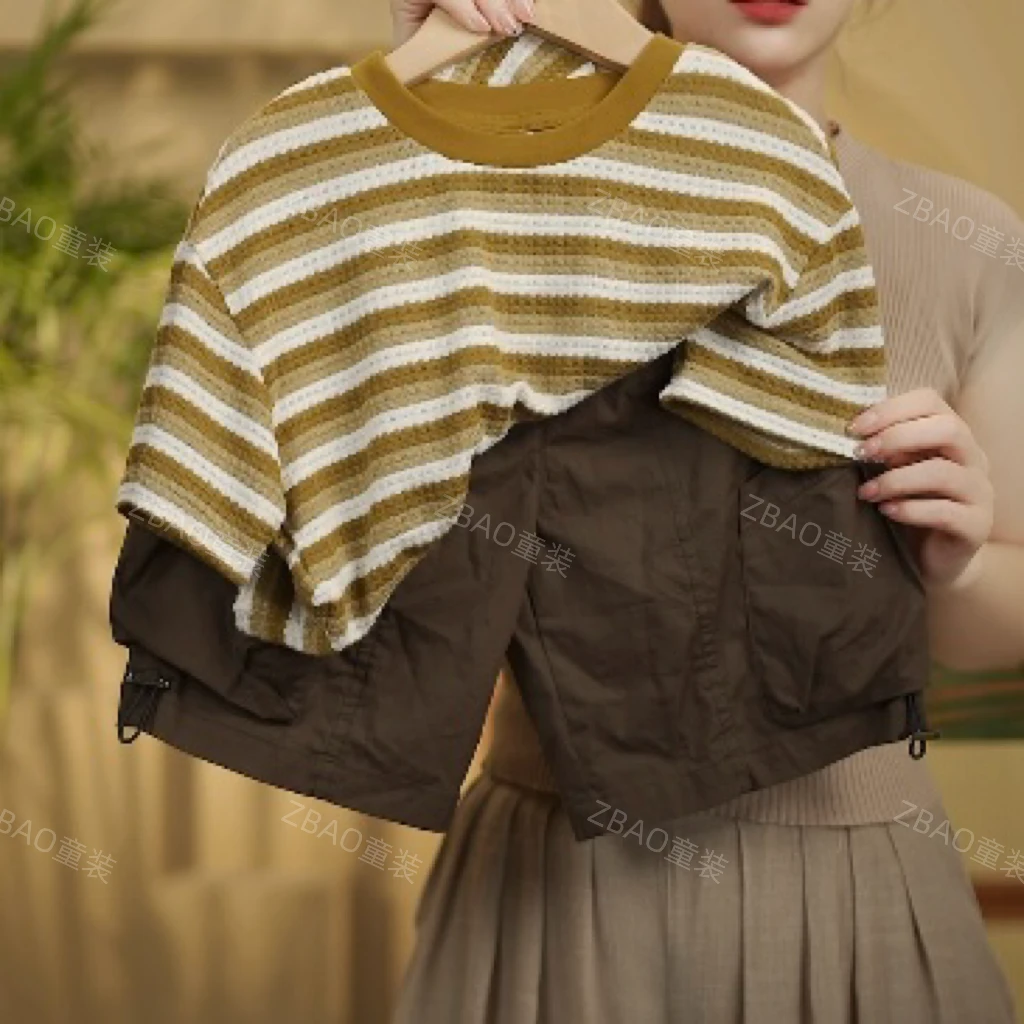 ZBAO原创夏季儿童T恤无袖纯色宽松百搭ins夏款套装20896