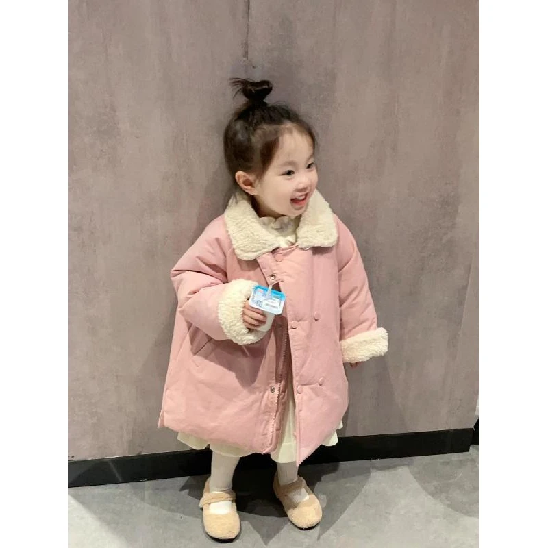 韩国童装女童棉服冬装外套新款女宝宝加厚保暖儿童中长款棉衣