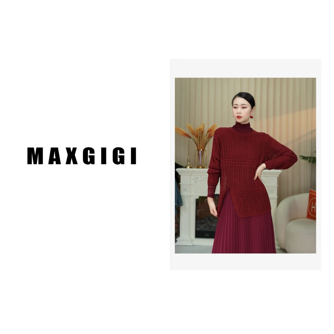 MAXGIGI2024秋装新款宽松长袖镂空毛衣针织上衣女#24926