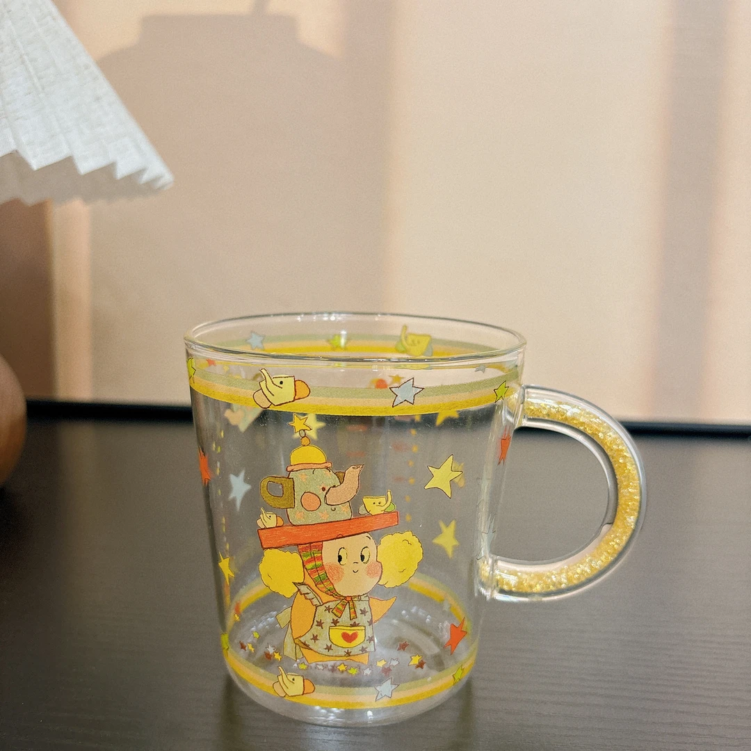 星星人黄色耐热玻璃杯牛奶杯早餐杯子大容量果汁杯家用水杯高颜值