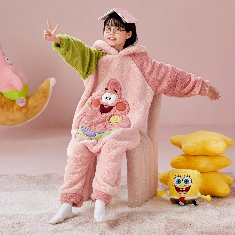 连体睡衣女童秋冬2025款派大星儿童秋冬季法兰绒女孩珊瑚绒家居服