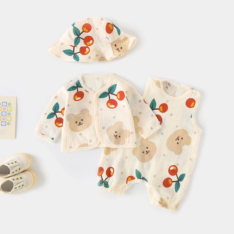 婴儿衣服夏季薄款纯棉宝宝纱布背心哈衣外出服新生儿连体衣空调服