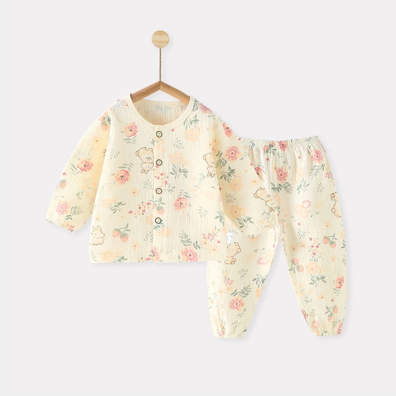 儿童套装夏季薄款婴儿纱布睡衣家居空调服宝宝夏装分体衣服两件套