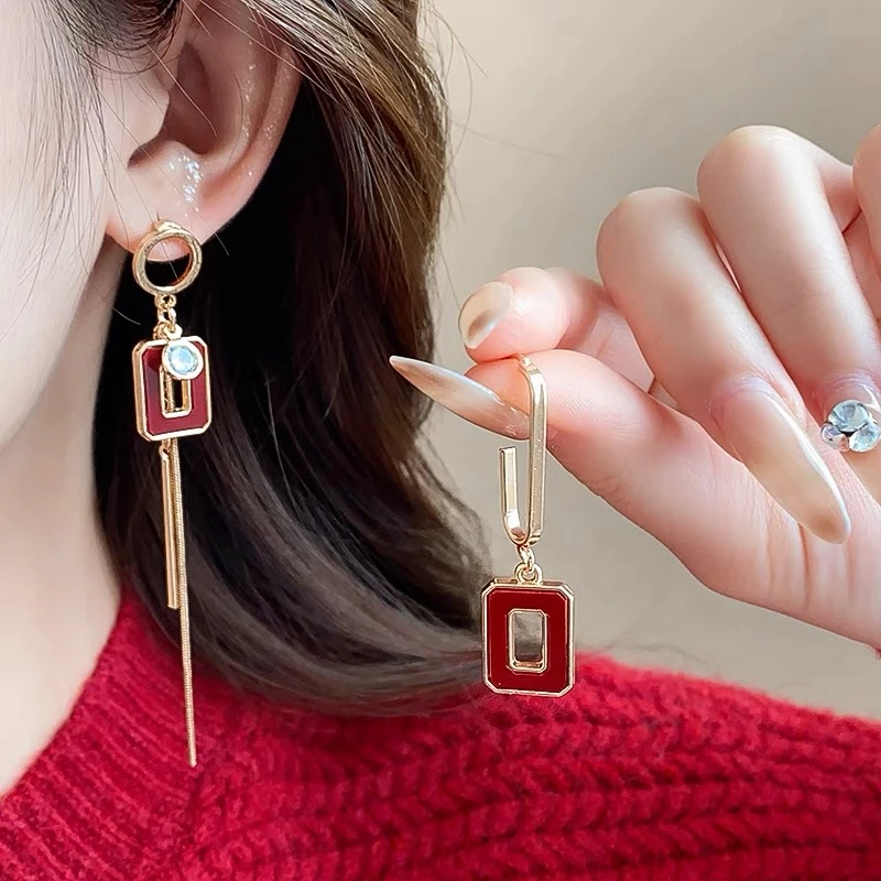 铜合金耳饰 不对称AB款高级感流苏新款耳环小众设计感耳环2113