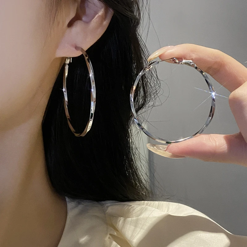 铜合金耳饰 新款潮时尚百搭几何银色素圈个性小众耳环1581