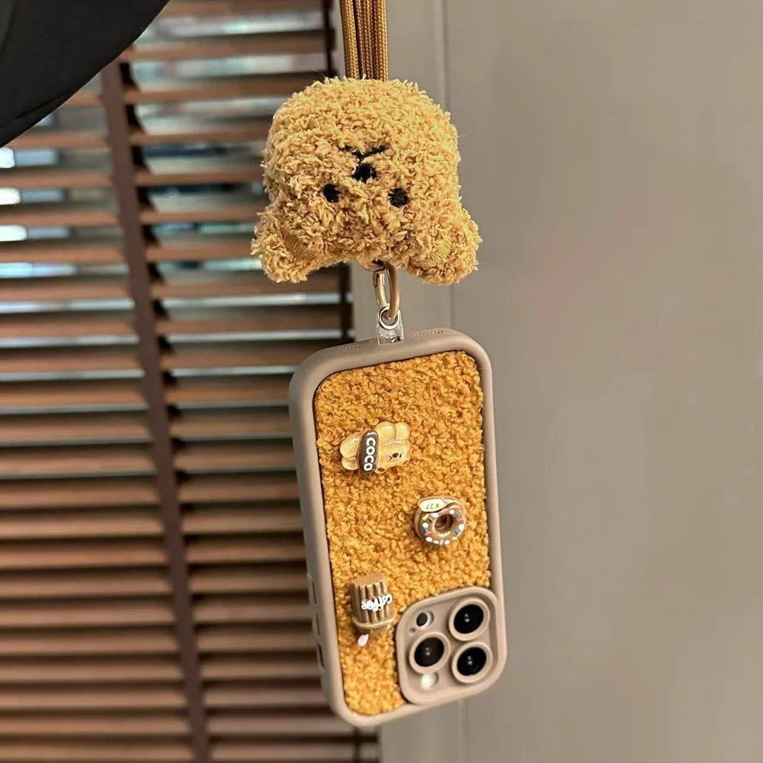 毛绒甜甜圈公仔适用iPhone16苹果15promax手机壳14全包13/12防摔