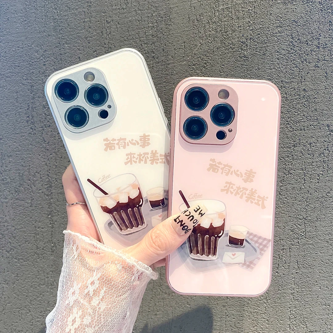 来杯美式金属玻璃壳适用苹果16/华为/荣耀/OPPO/vivo小米手机壳