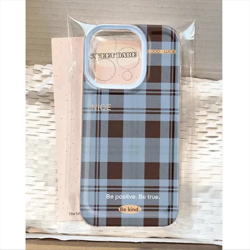 棕色格子适用苹果15pro手机壳iphone16高级防摔小米vivo华为oppo