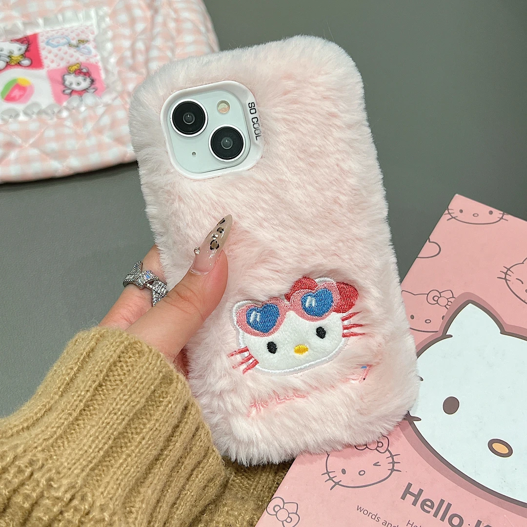新款毛绒凯蒂猫手机壳适用苹果16高级华为荣耀高颜值oppo小米vivo