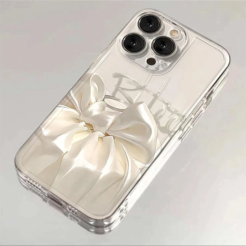 白蝴蝶结礼物适用苹果16pro手机壳新款iphone15太空壳14/13防摔12