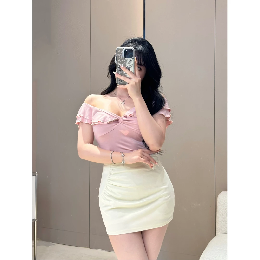 清清MengFairy 【轻颜韩女】纯欲甜美气质设计感修身上衣3093M