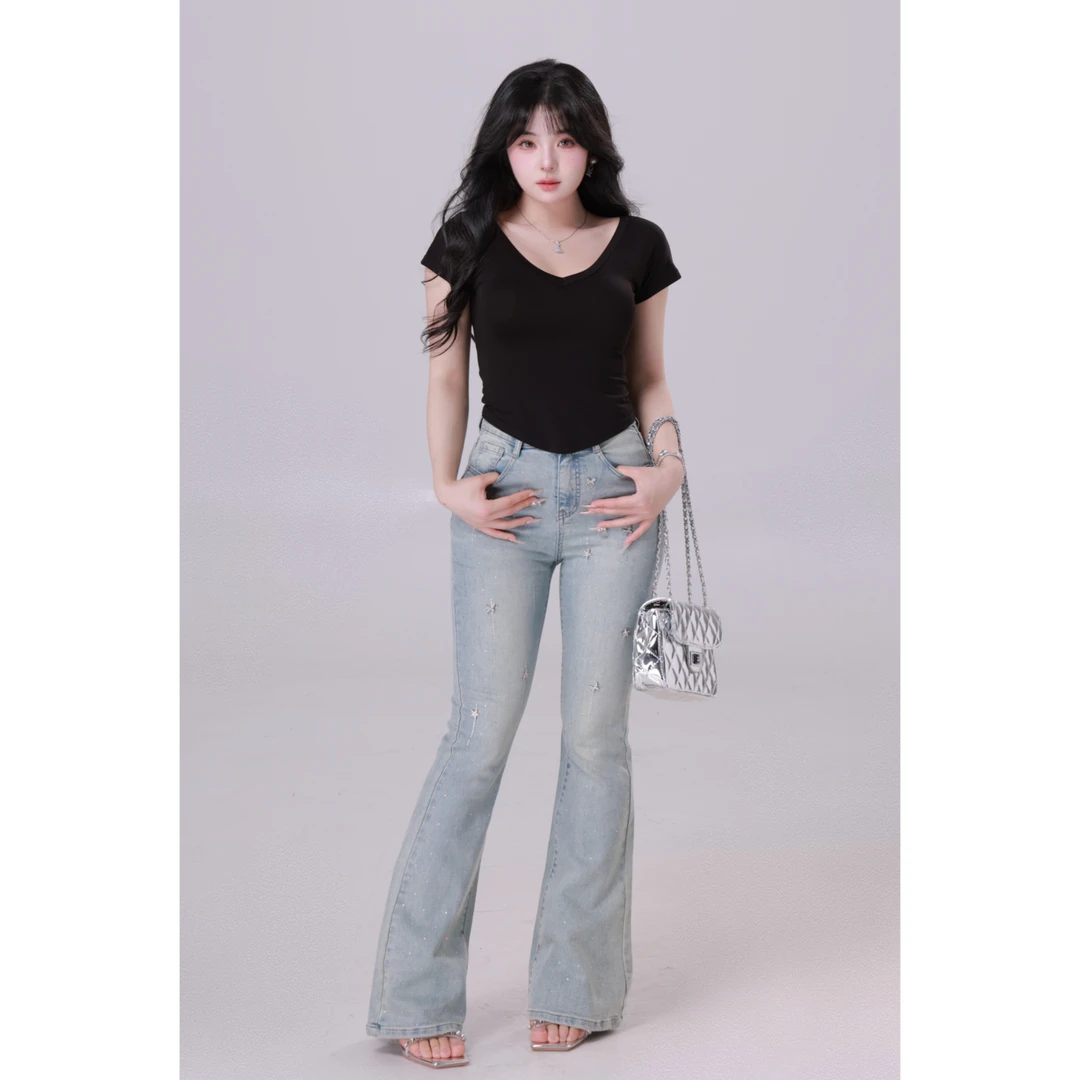 清清MengFairy【星钻欲辣】纯欲时尚百搭带钻辣妹牛仔裤2840M