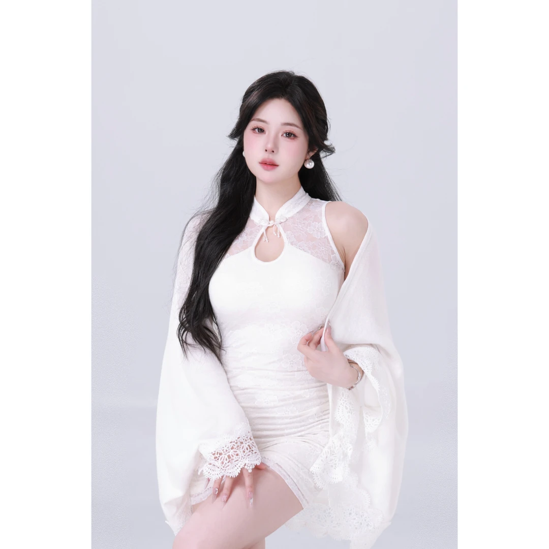 清清MengFairy【白茶月光】新中式短款气质名媛修身女装连衣裙3629M