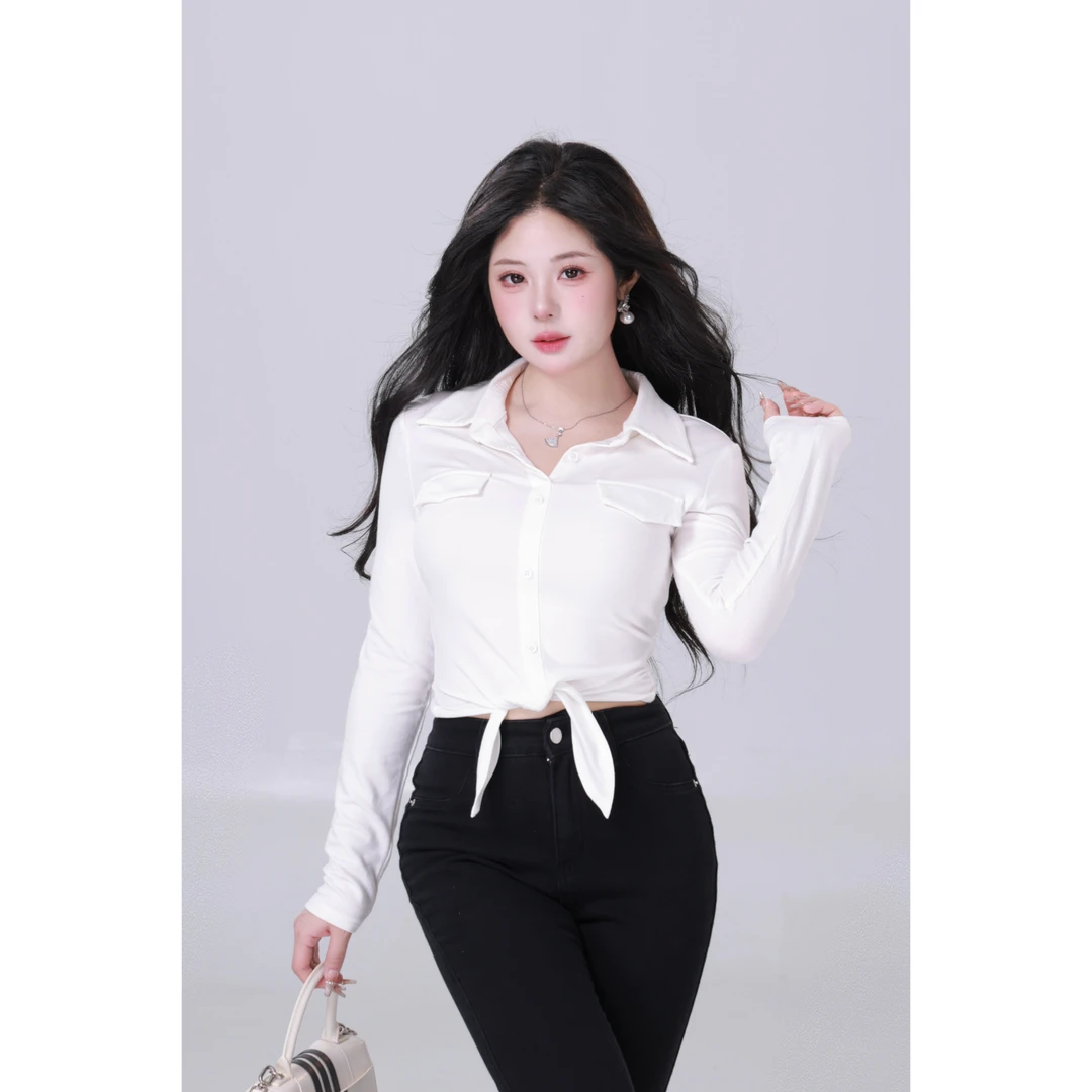 清清MengFairy【清雅气场】御姐气质翻领纯欲修身显瘦衬衫上衣3756