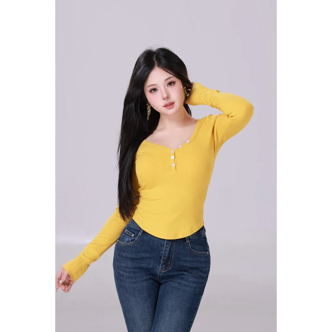 现现MengFairy 【显白神器】纯欲修身长袖针织紧身上衣4158M雅丹